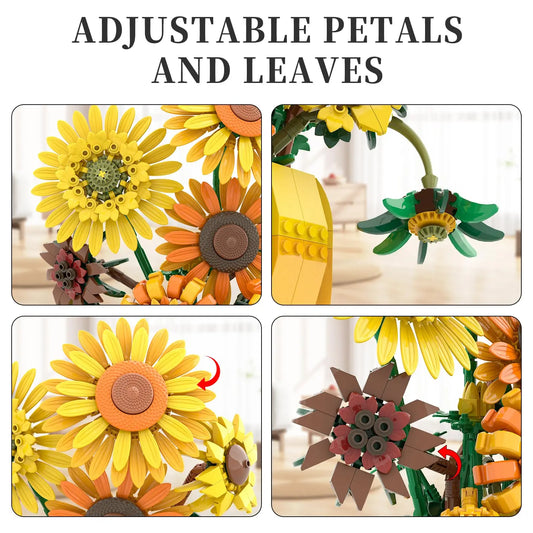  Bouquet Tournesol en Blocs de Construction